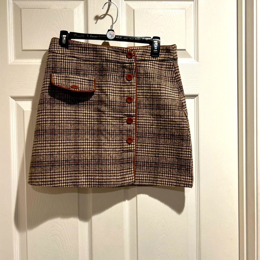 Plaid Button-Front Skirt